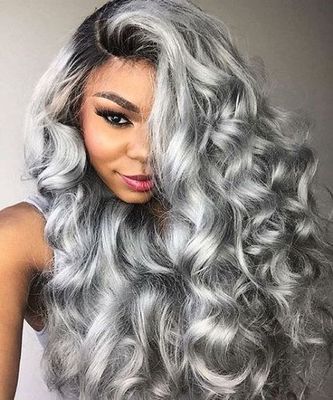 24 Inch Wavy Gray Wigs For African American Women The Same As The Hairstyle In The Picture jy