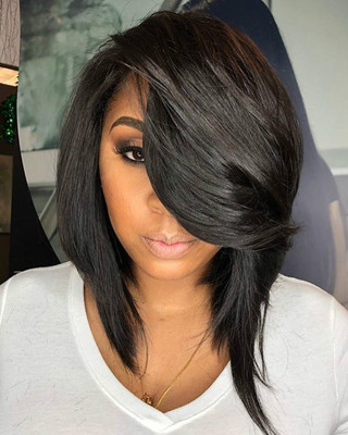 12 Inch Bob With Bangs Wigs For African American Women The Same As The Hairstyle In The Picture af