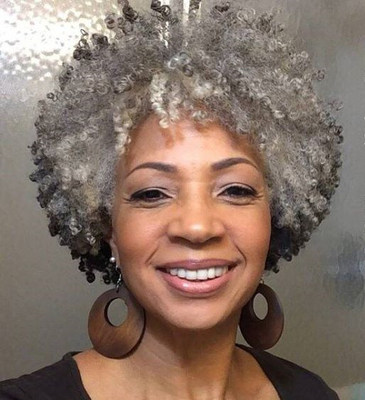 10 Inch Curly Gray Wigs For African American Women The Same As The Hairstyle In The Picture wf