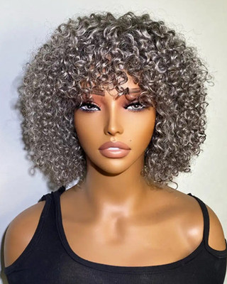 12 Inch Curly Gray Wigs For African American Women The Same As The Hairstyle In The Picture rk