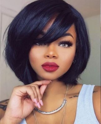12 Inch Bob Wigs With Bangs Wigs For African American Women The Same As The Hairstyle In Picture pw