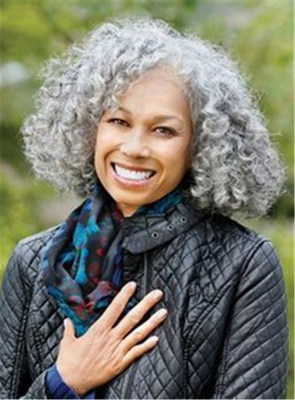 12 Inch Curly Gray Wigs For African American Women The Same As The Hairstyle In The Picture vv