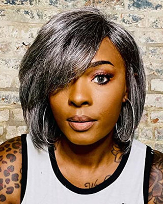 10 Inch Gray Bob Wigs For African American Women The Same As The Hairstyle In The Picture rj