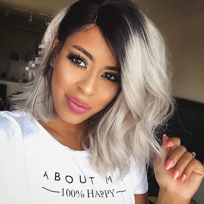 14 Inch Gray Wavy Wigs For African American Women The Same As The Hairstyle In Picture iz