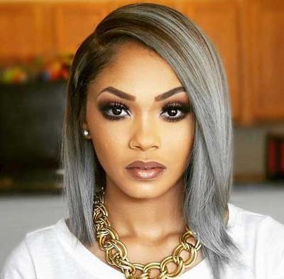 12 Inch Gray Wigs For African American Women The Same As The Hairstyle In The Picture km