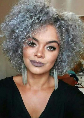 12 Inch Curly Gray Wigs For African American Women The Same As The Hairstyle In The Picture qx